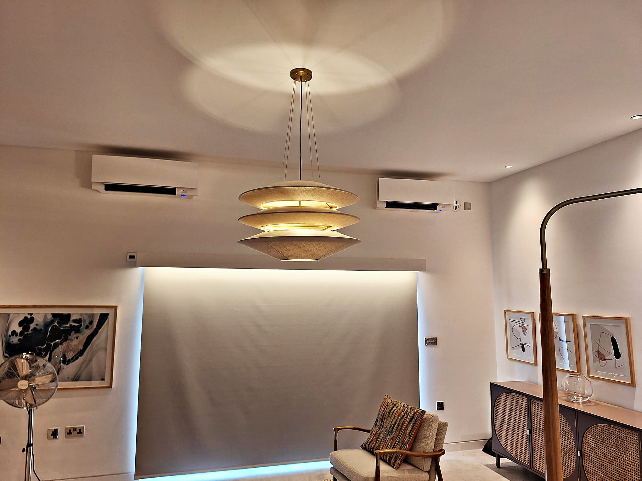 Wall mounted unit fitted high on the wall of a finished room