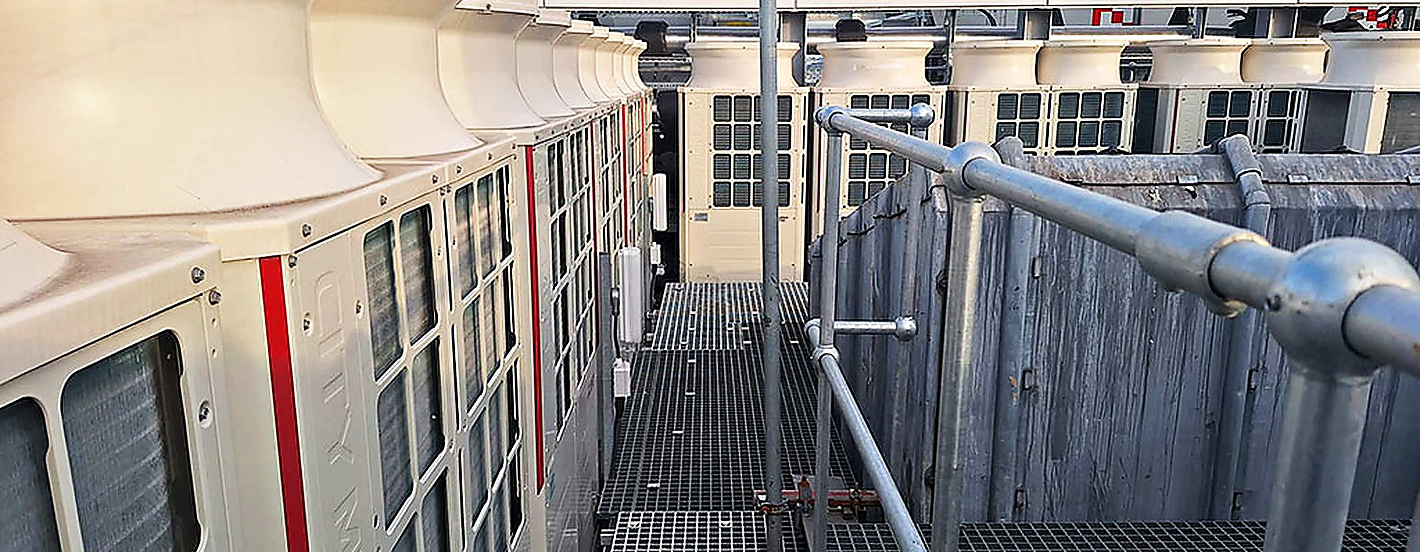 Rooftop plant and ductwork serving a commercial building