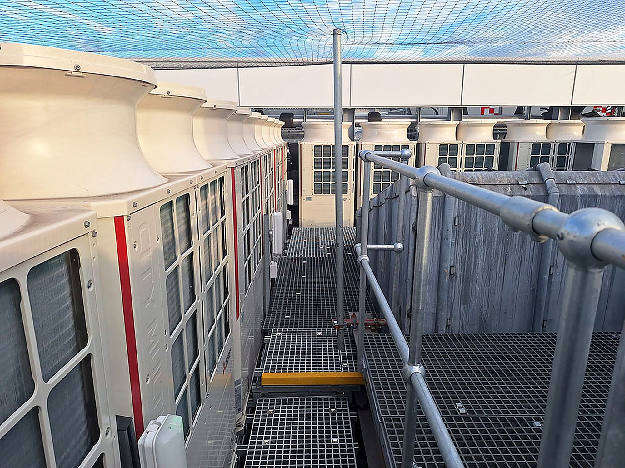 Rooftop plant and ductwork serving a commercial building